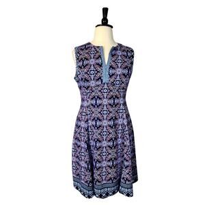 Liz Claiborne NEW Dress Split Neck Fit Flare A-line Blue Floral Women’s Size 18